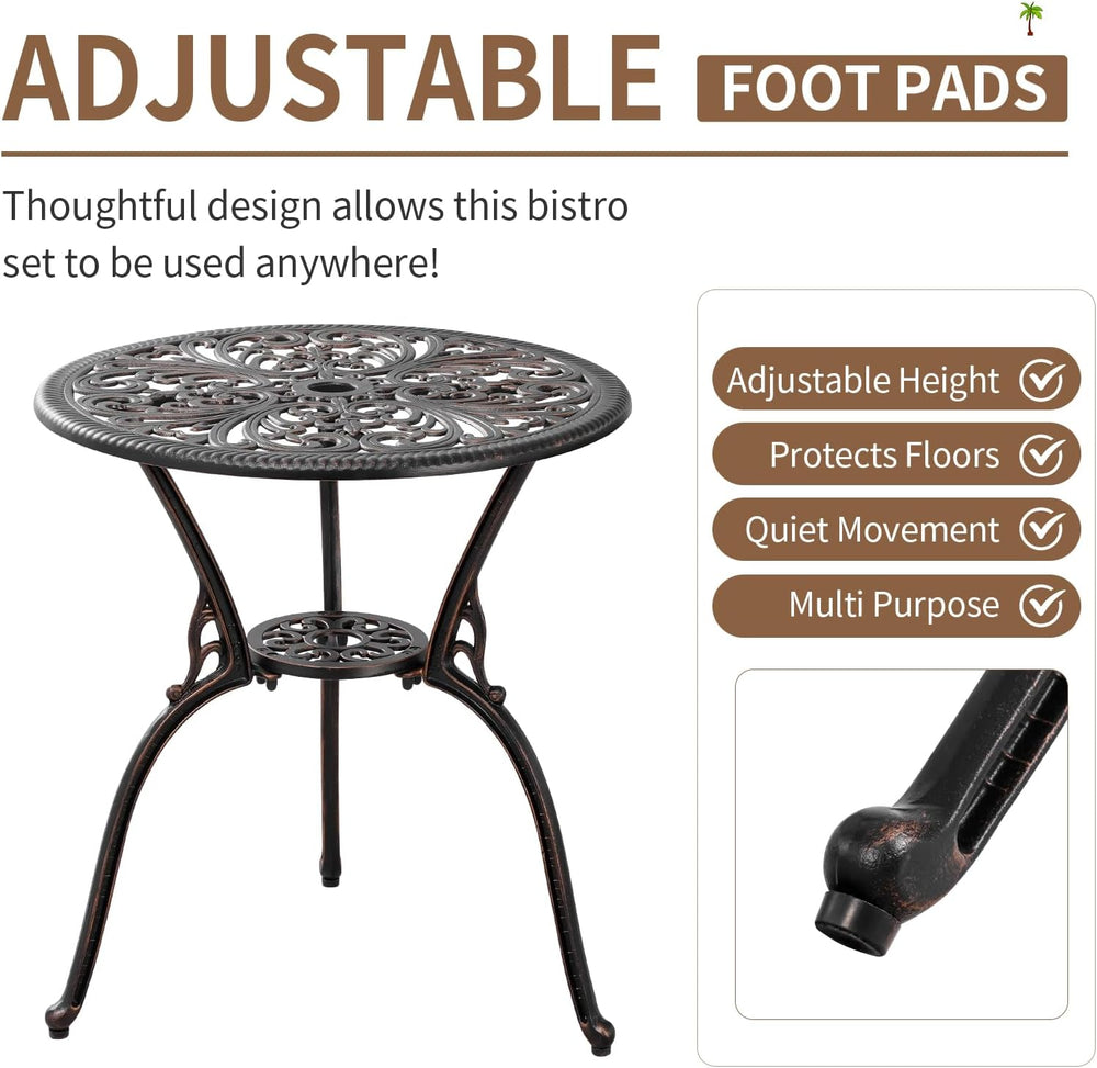 3 Piece Cast Aluminum Bistro Set, Bronze Bistro Table and Chairs Set of 2, 3 ...