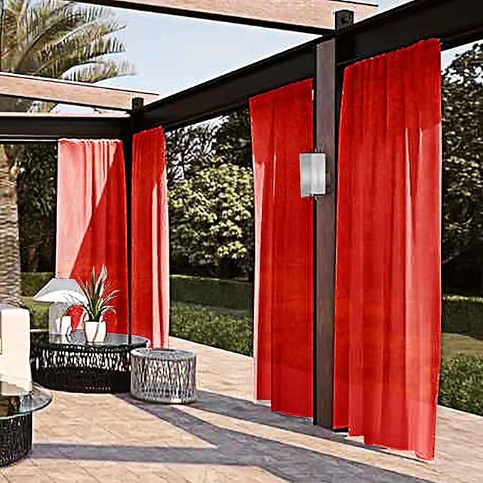 SpaceDresser Waterproof Outdoor Sheer Curtains for Patio - 2 Panels Rod Pocke...