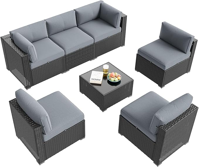 Aoxun Patio Furniture Set, 7 Piece Outdoor Sectional Sofas with Waterproof Co...