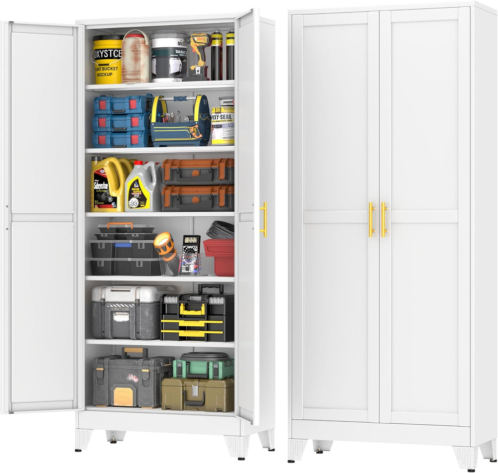 75" White Heavy Duty Metal Garage Storage Cabinet