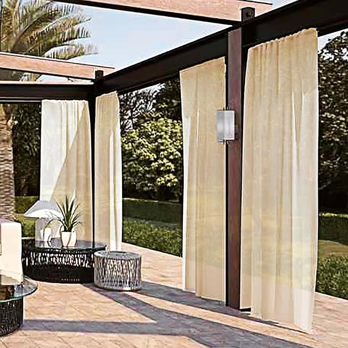 SpaceDresser Waterproof Outdoor Sheer Curtains for Patio - 4 Panels Rod Pocke...