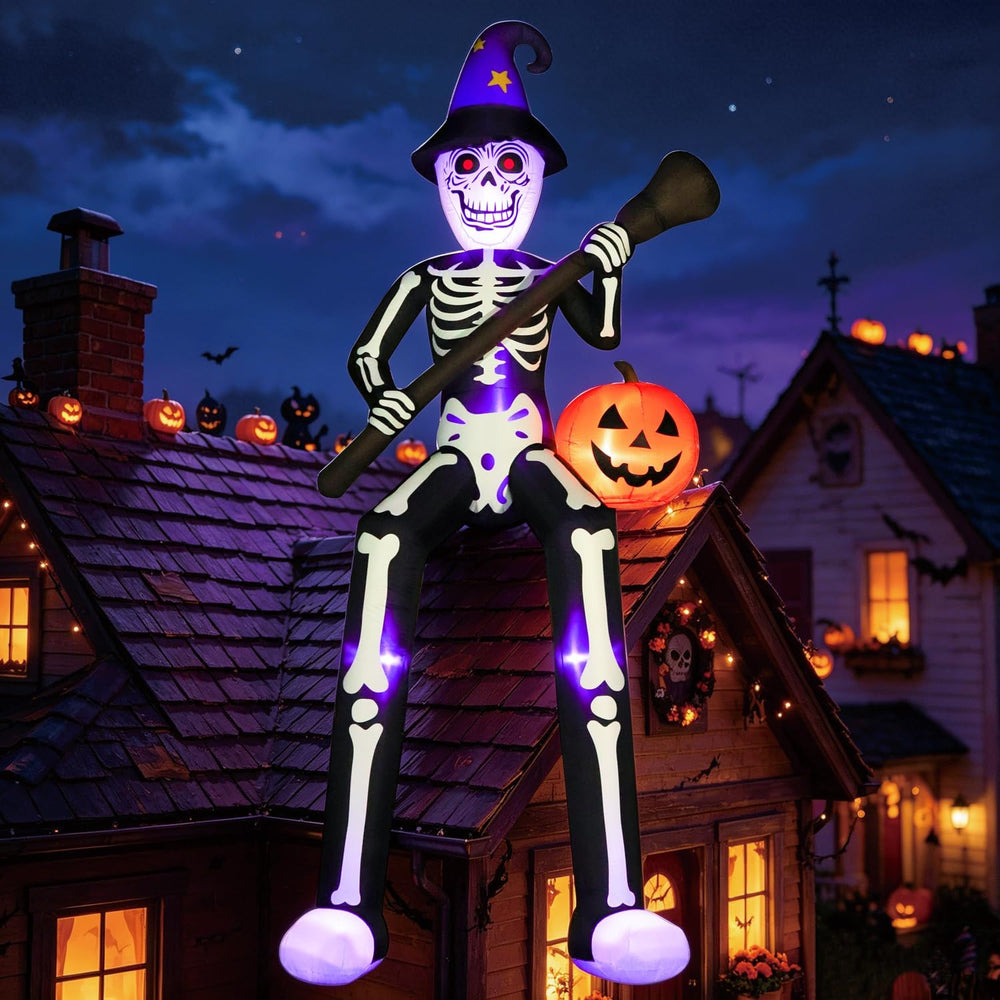 DomKom 12 FT Halloween Inflatables Outdoor Decorations, Giant Skeleton Wizard...