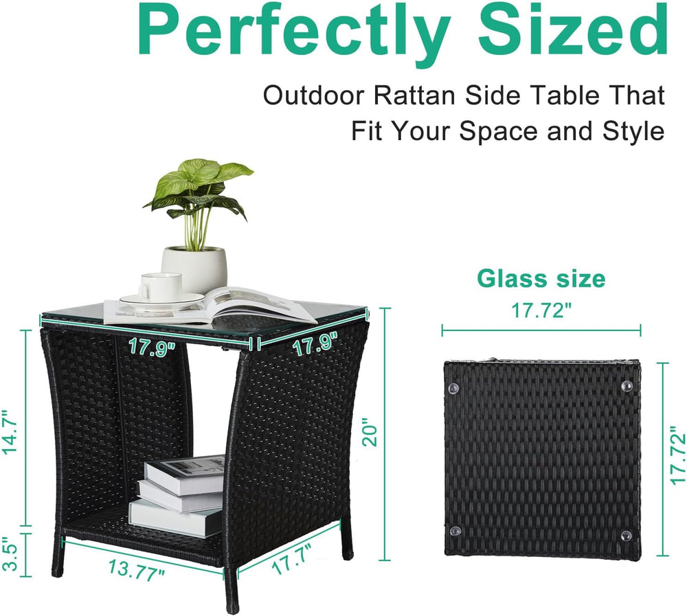 Outdoor Wicker Rattan Side Table, Square Rattan Coffee End Table Patio Wicker...