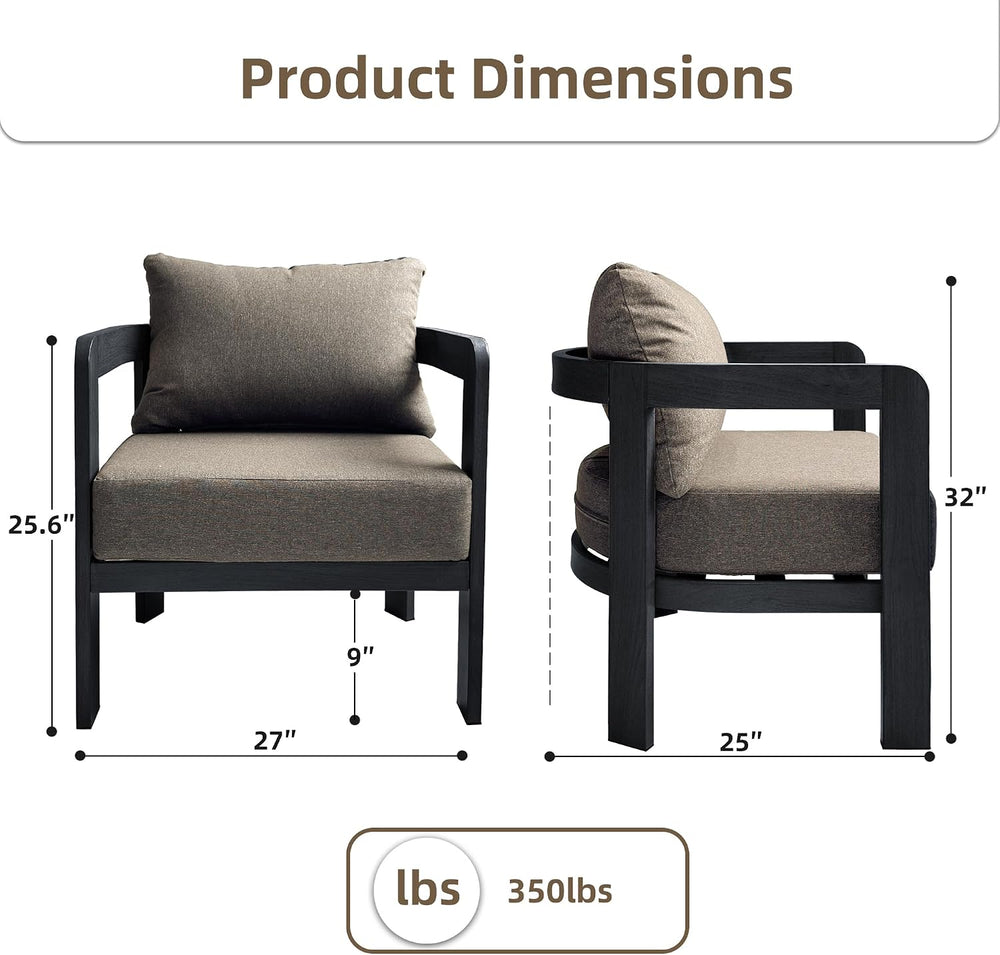 Outdoor Patio Chairs Set of 2 with 6 Inch Cushions,Coffee