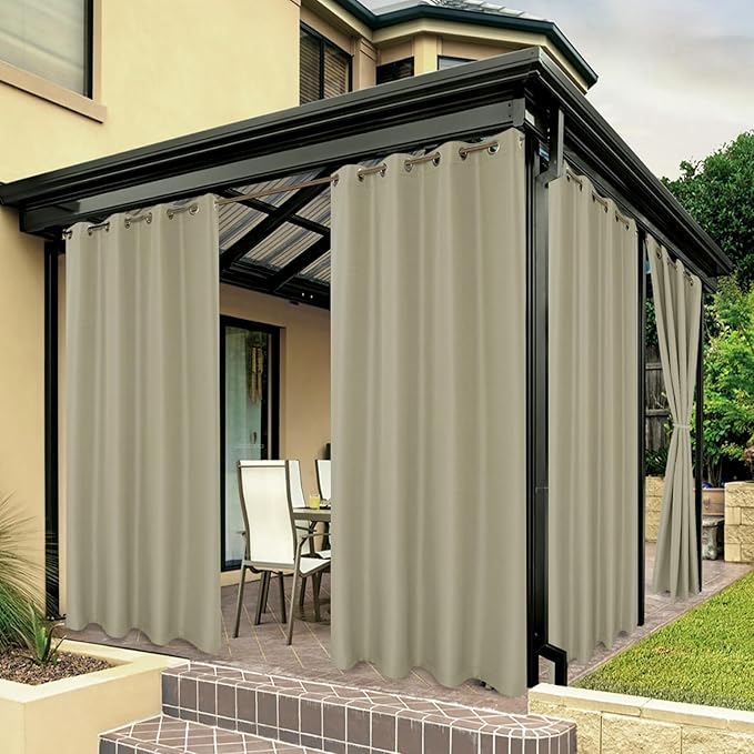 BONZER Outdoor Curtains for Patio Water Resistant Heavy Privacy Light Filteri...