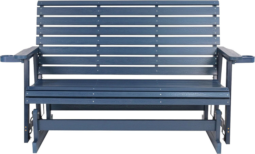 HIPS Patio Glider with Cup Holders, Durable Poly Lumber Material, All-Weather...