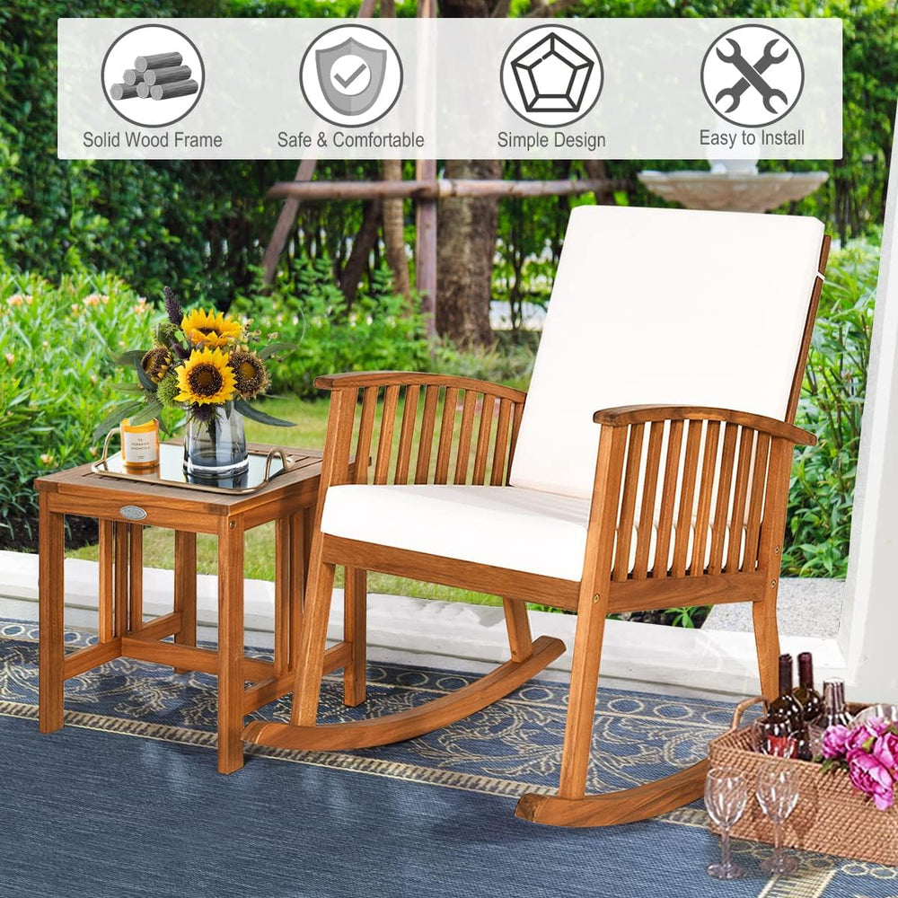 Tangkula 3-Piece Outdoor Rocking Bistro Set with Coffee Table & Cushions