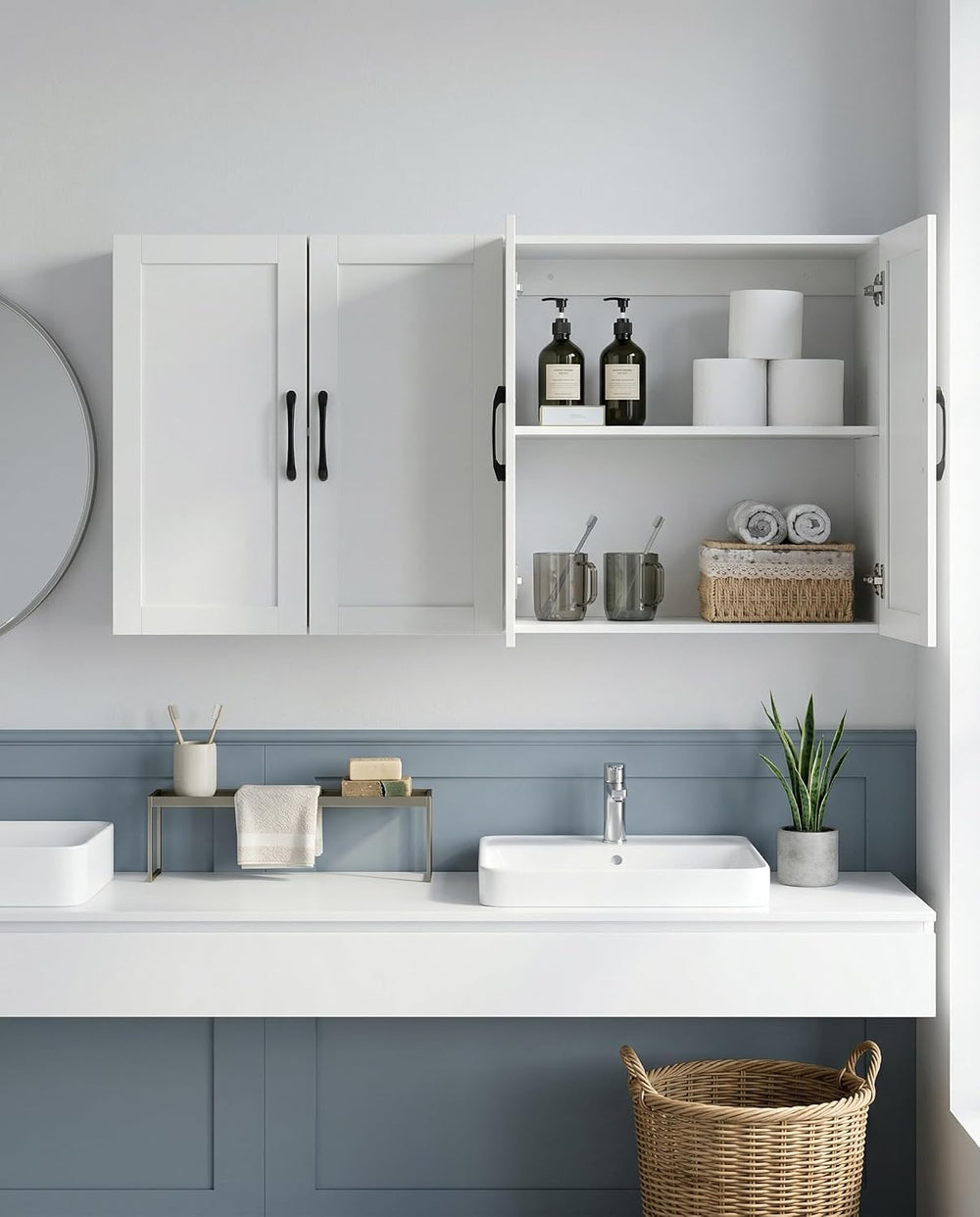 Wall Cabinet with Adjustable Shelves, Laundry Room Cabinet with 4 Doors, Kitc...