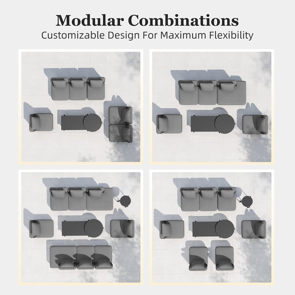 HERA'S HOUSE Metal Patio Furniture Set, 10-Seat Modular Design, Grey