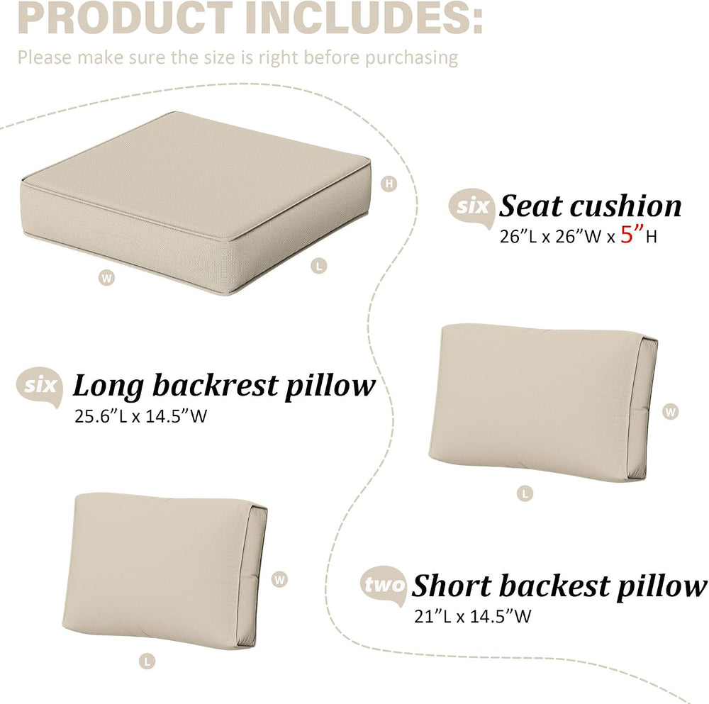 Outdoor Cushions for Patio Furniture, 14 Piece Water-Resistant Sofa Cushion