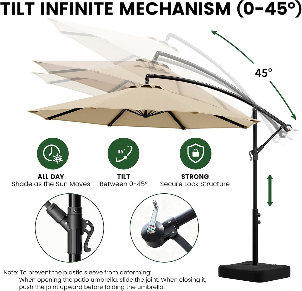 10FT Cantilever Offset Outdoor Patio Umbrella with Base Included