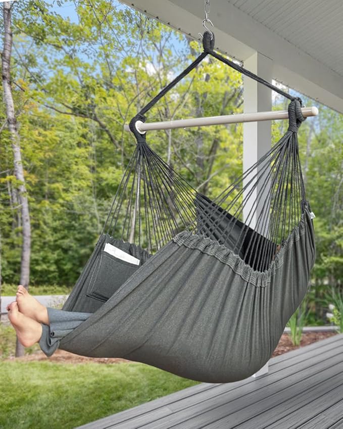 XXL Hammock Chair Hanging Rope Swing with 2 Cushions - Max 500lbs-Perfect for...