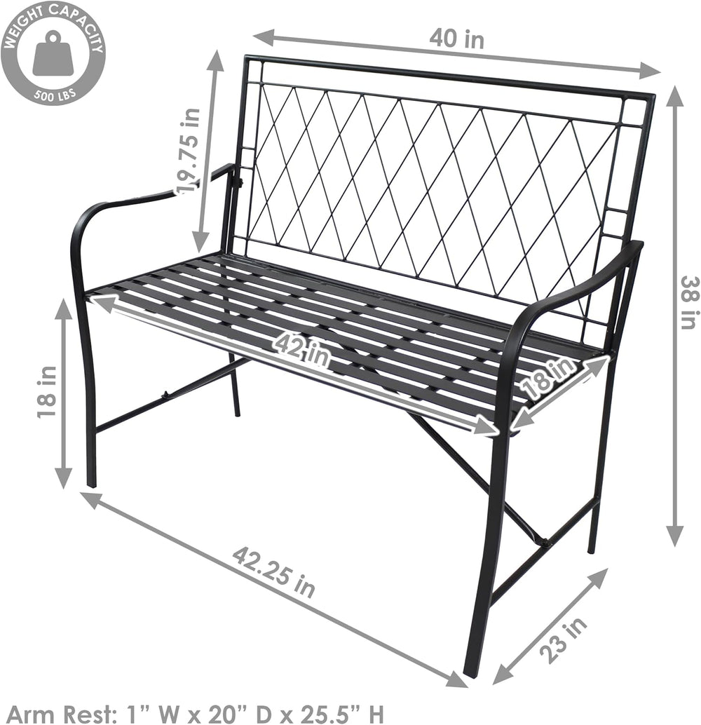 Sunnydaze 2-Person Iron Outdoor Garden Bench - Black - 42.25" W