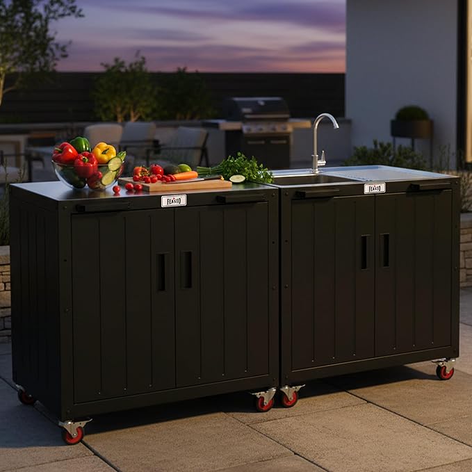 Outdoor Grill Cart with Storage Cabinet and Stainless Steel Top, 35-Inch Outd...