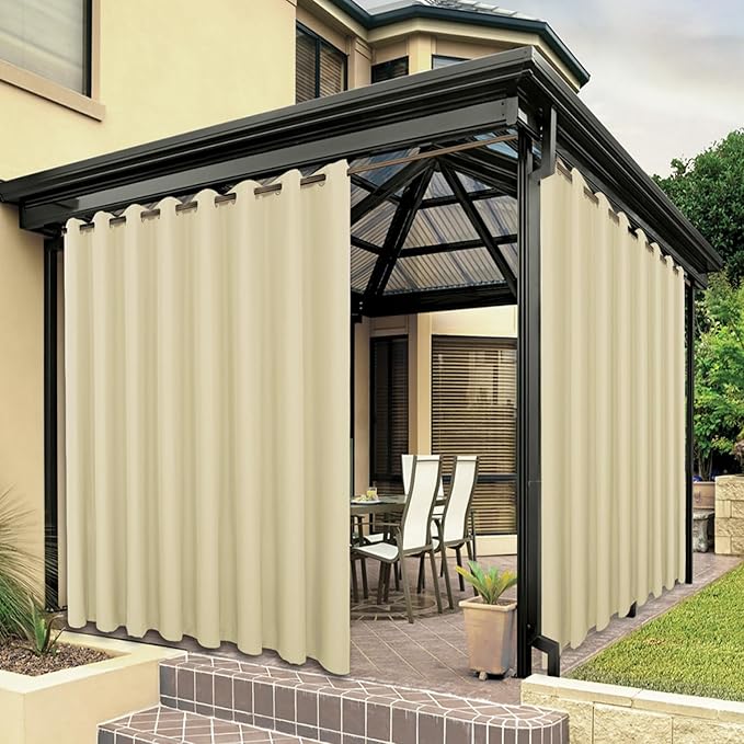 BONZER Wide Waterproof Outdoor Curtains for Patio Heavy Privacy Light Filteri...