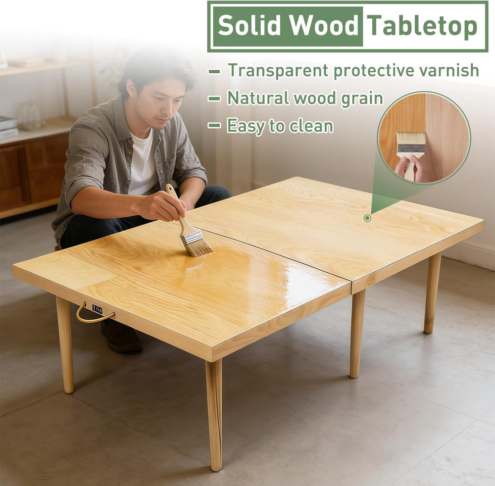 Portable Wooden Picnic Table, 60" x 30" Large Boho Low Floor Table
