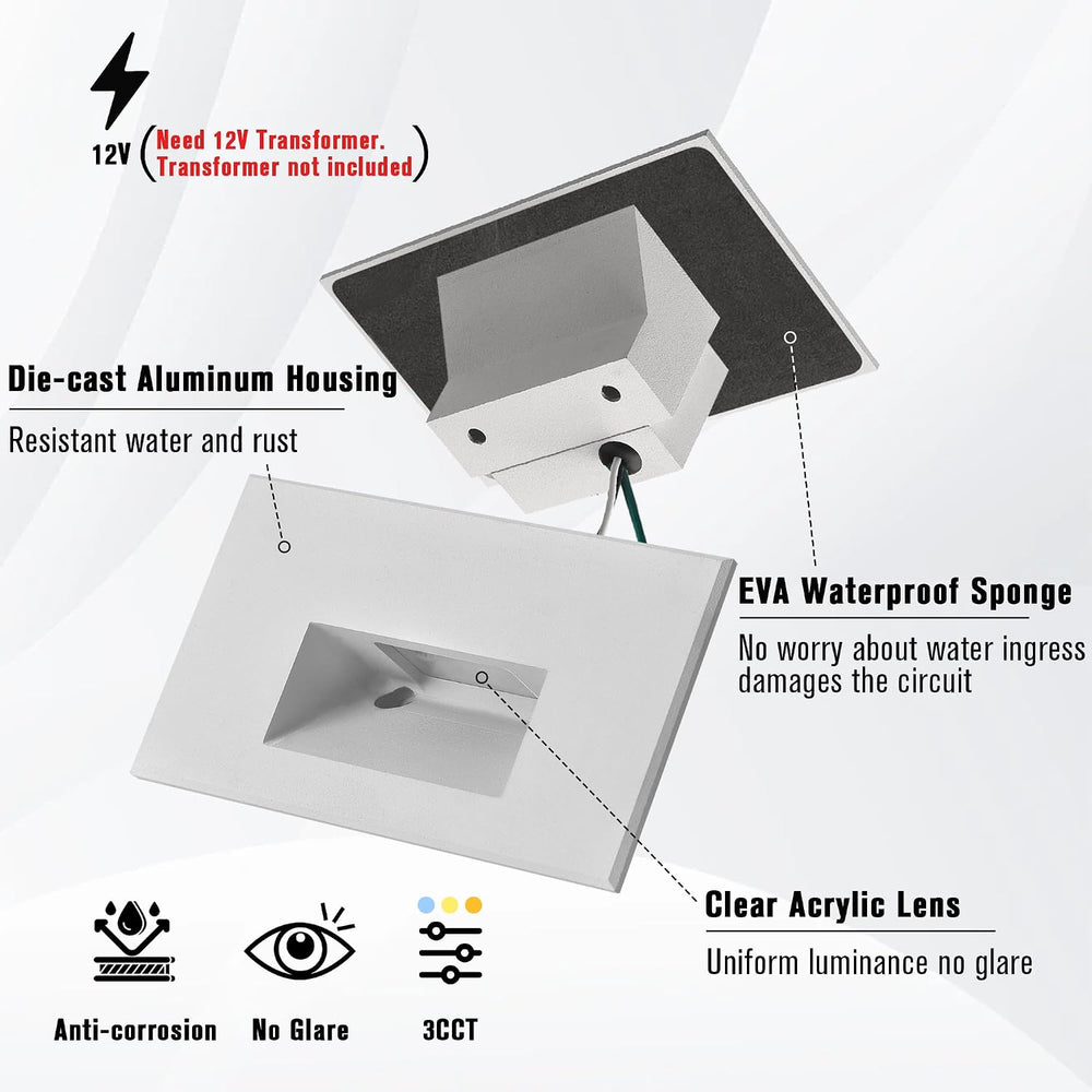 LED Step Light Outdoor Indoor Stair Lights 12V Low Voltage 3000K/4000K/5000K ...