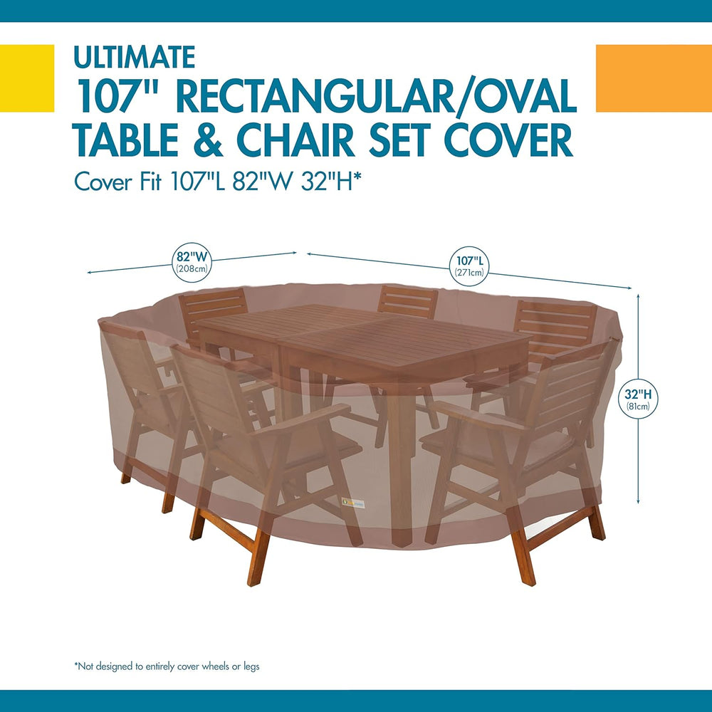 DUCKCOVERS Ultimate Waterproof Rectangular/Oval Patio Table with Chairs Cover...