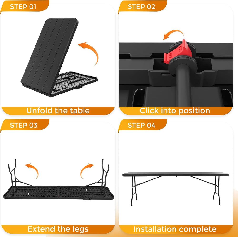 8 Ft Plastic Folding Table,Heavy Duty Portable Table for Indoor & Outdoor...