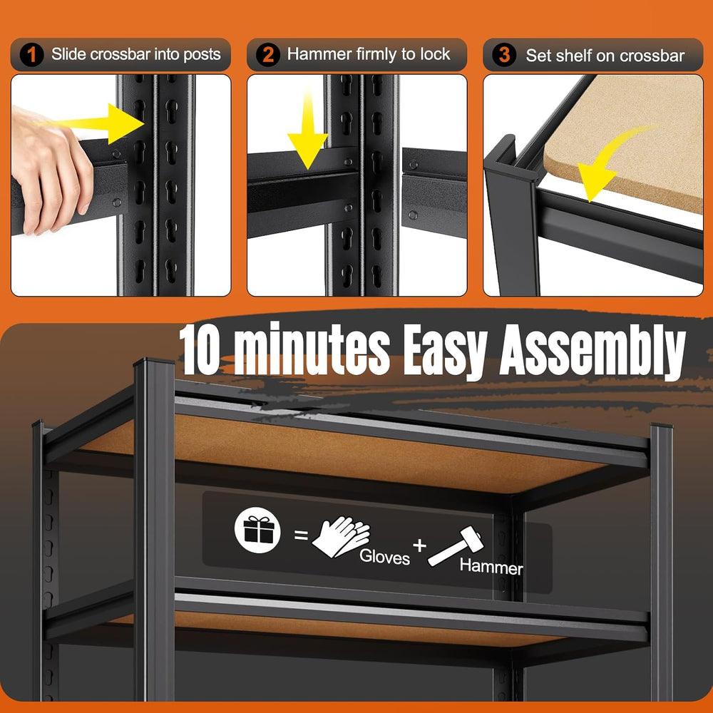 5-Tier Garage Shelving Heavy Duty Storage Shelves, Adjustable Shelving Unit, ...