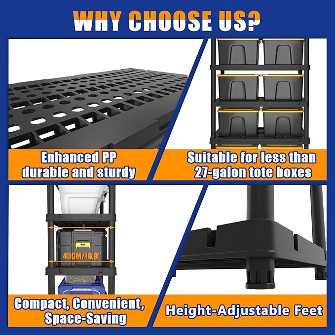 Plastic Storage Shelves, Plastic Heavy Duty Shelves 16.93" D x 35.43&quo...