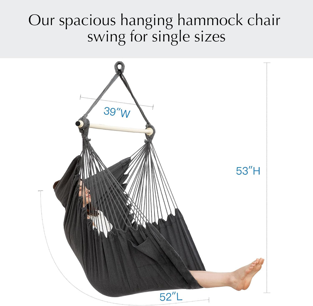 PNAEUT Hammock Chair Hanging Rope Swing for Outside Indoor for Bedroom, Outdo...