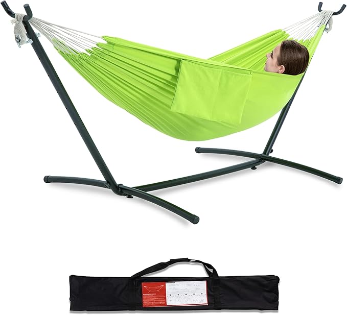 PNAEUT Double Hammocks with Stand for Outside, Portable Space Saving Heavy-Du...