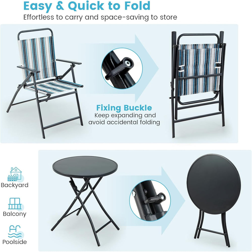 Tangkula 3 Piece Patio Folding Table & Chairs, Portable Patio Dining Set