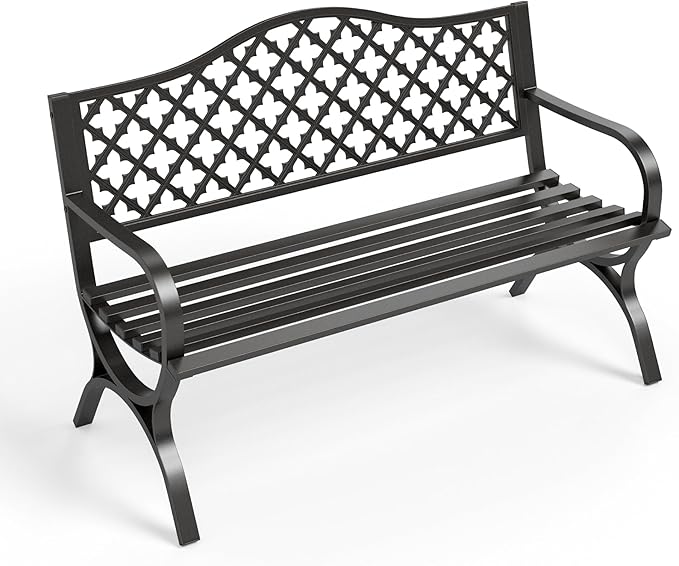Sophia & William Outdoor Bench, 50 inches Metal Garden Bench, Cast Iron P...