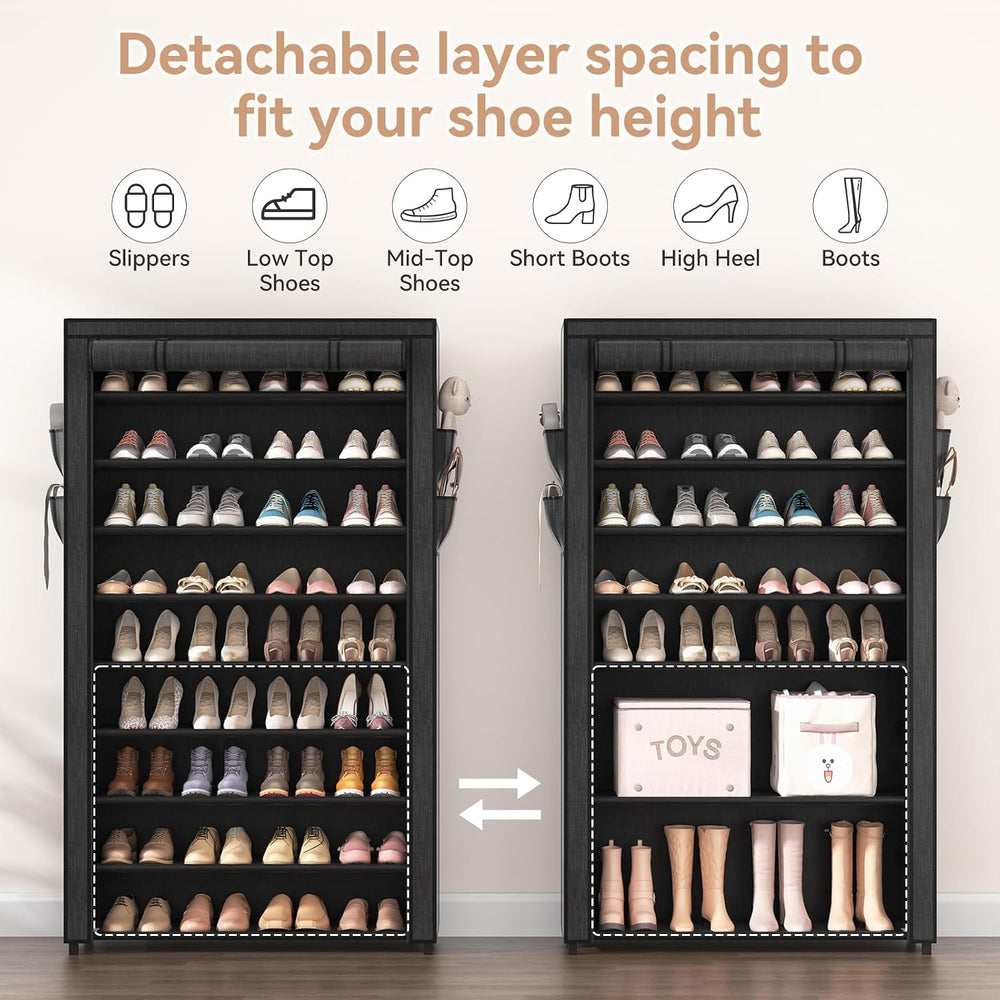 LANTEFUL Shoe Rack with Covers - 10 Tiers Tall Shoe Rack Organizer Large Capa...
