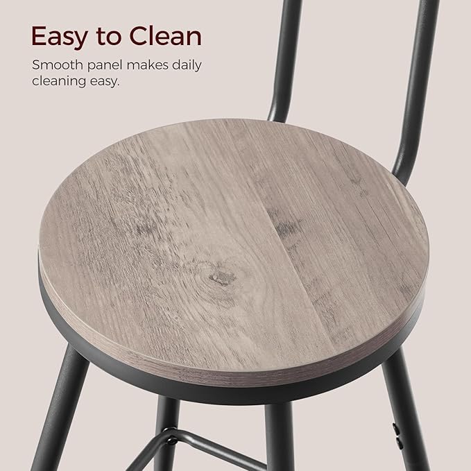Bar Stools, Set of 2 Bar Chairs with Backrest and Footrest, 26" Tall Cou...