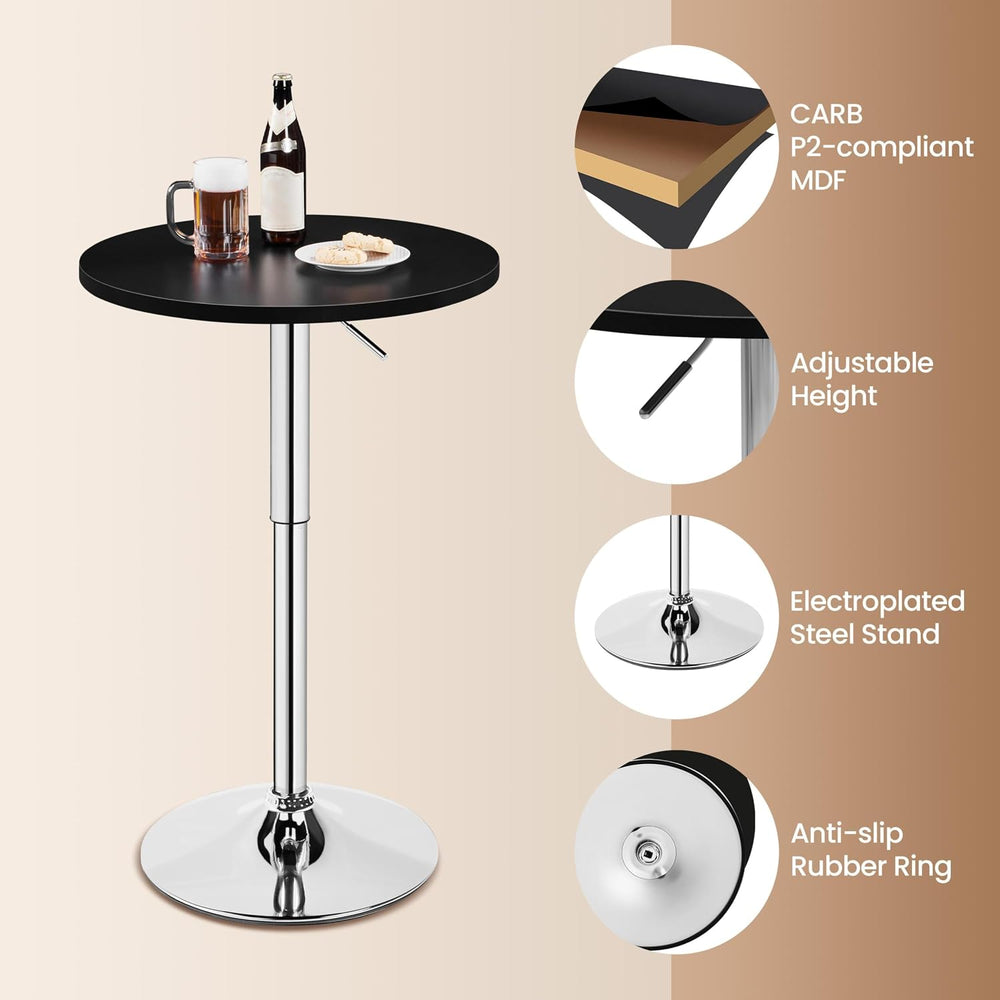 Yaheetech Round Bar Table, Adjustable 27.5-36" Height, Swivel Top, Black