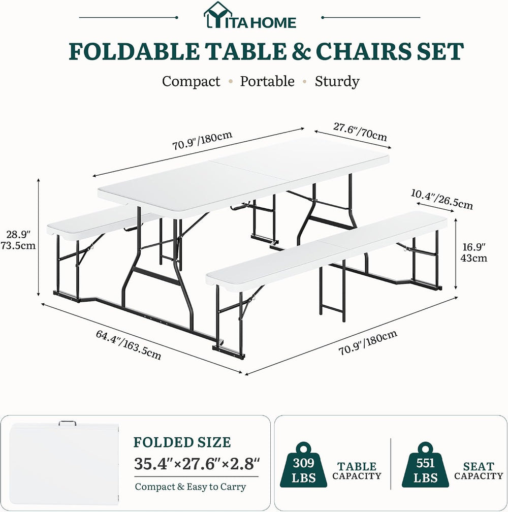 YITAHOME 6ft Folding Picnic Table with Benches