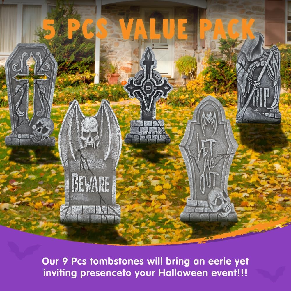JOYIN 17" Halloween Decorations Outdoor Tombstones, 5 Pack Halloween Gra...