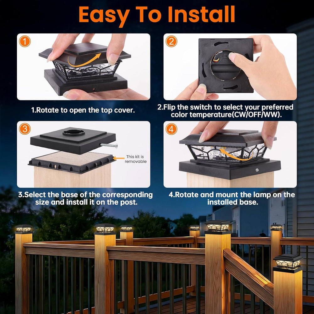 Brightever 4x4 Post Solar Lights, Solar Post Cap Lights Black 12-Pack