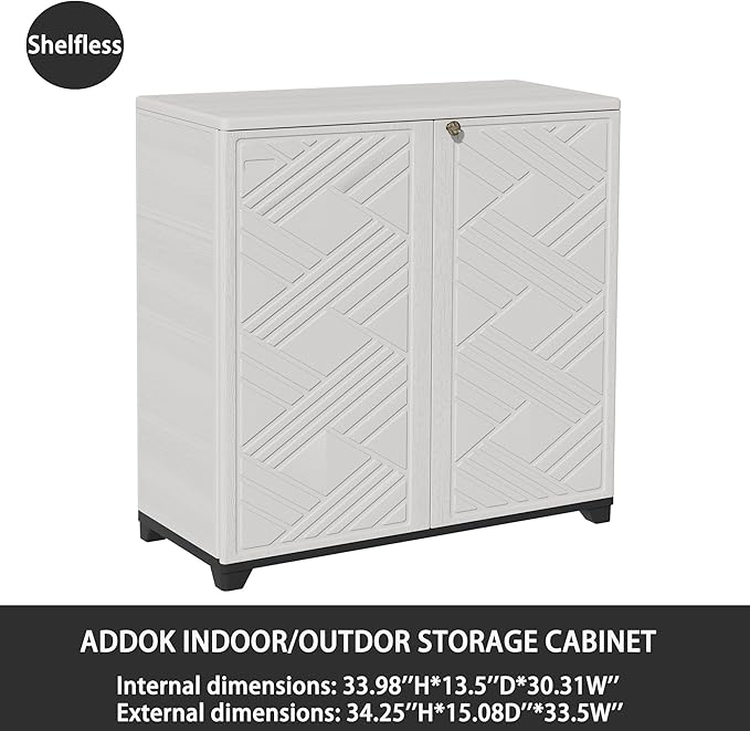 ADDOK Indoor Outdoor Plastic Storage Cabinet 34"x15"x34", Outd...