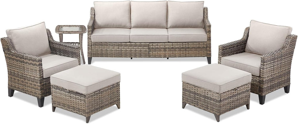 Buenhomino Outdoor Patio Furniture Set-PE Wicker Sofa Couch with Ottomans Com...