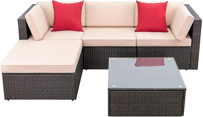 Devoko 5 Pieces Patio Furniture Sets All Weather Outdoor Sectional Patio Sofa...