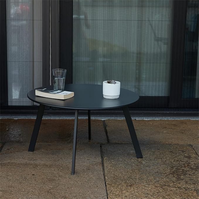 Outdoor Side Table, Outdoor/Indoor Metal Steel Patio Coffee Table, Round Weat...