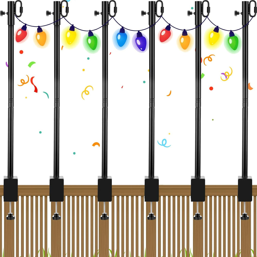 4 Pack Deck String Light Poles with Adjustable 3" Clamp, Outdoor Light P...