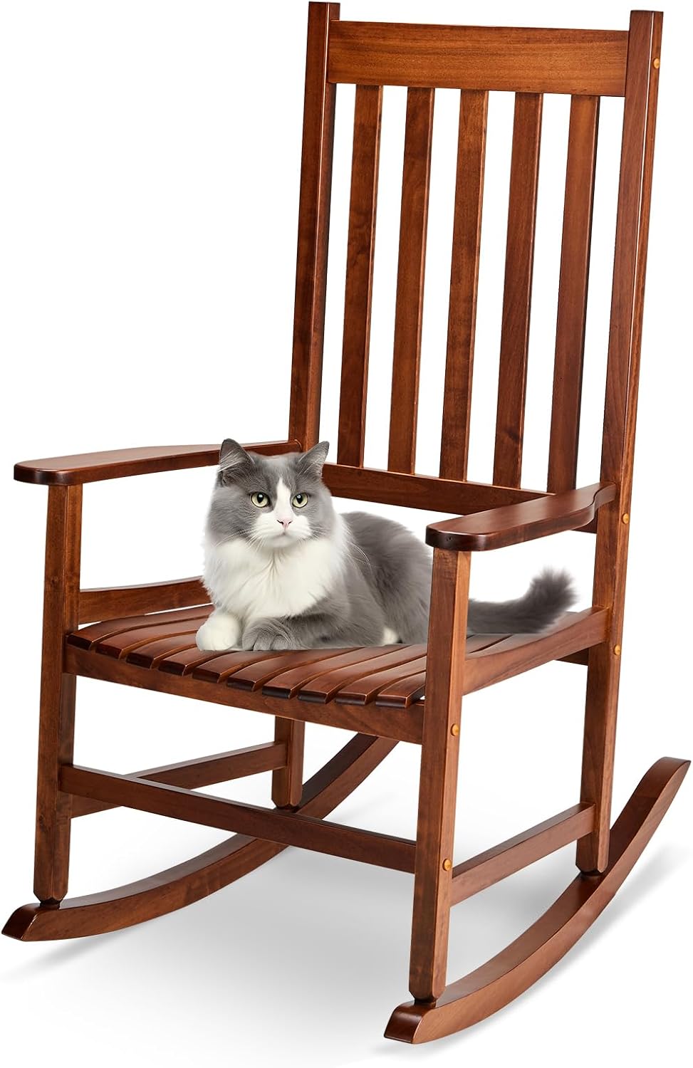 Outvita Outdoor Rocking Chair, Solid Wood High Back Porch Rocker, Natural