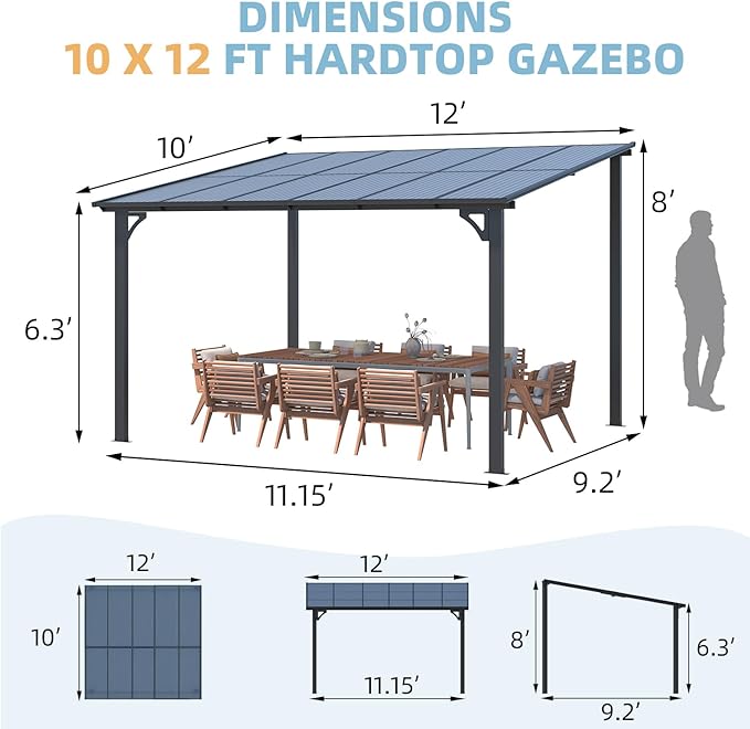 AECOJOY Wall Gazebo12’ x 10’, Hard Top Gazebos Pergola on Clearance, Outdoor ...