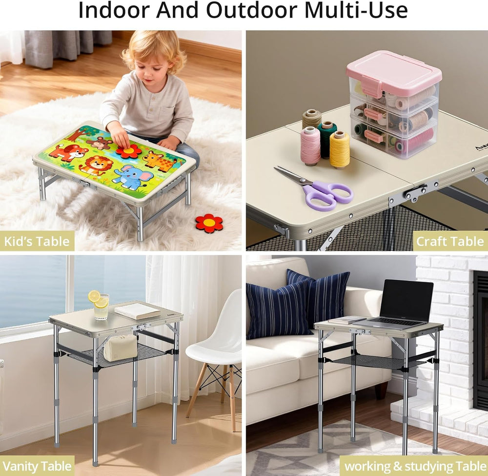 Anbte 2 ft Small Folding Table, 3 Adjustable Height for Camping, 23" X 1...