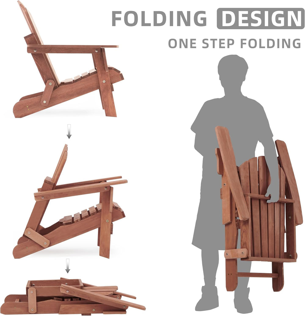 SoliWood Oversize Wooden Outdoor Folding Adirondack Chair with Pre-Assembled ...
