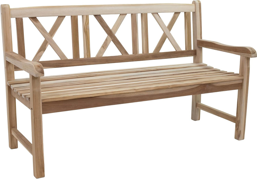 Sunnydaze 2-Person Cross-Back Wooden Teak Outdoor Bench for Porch, 59-Inch