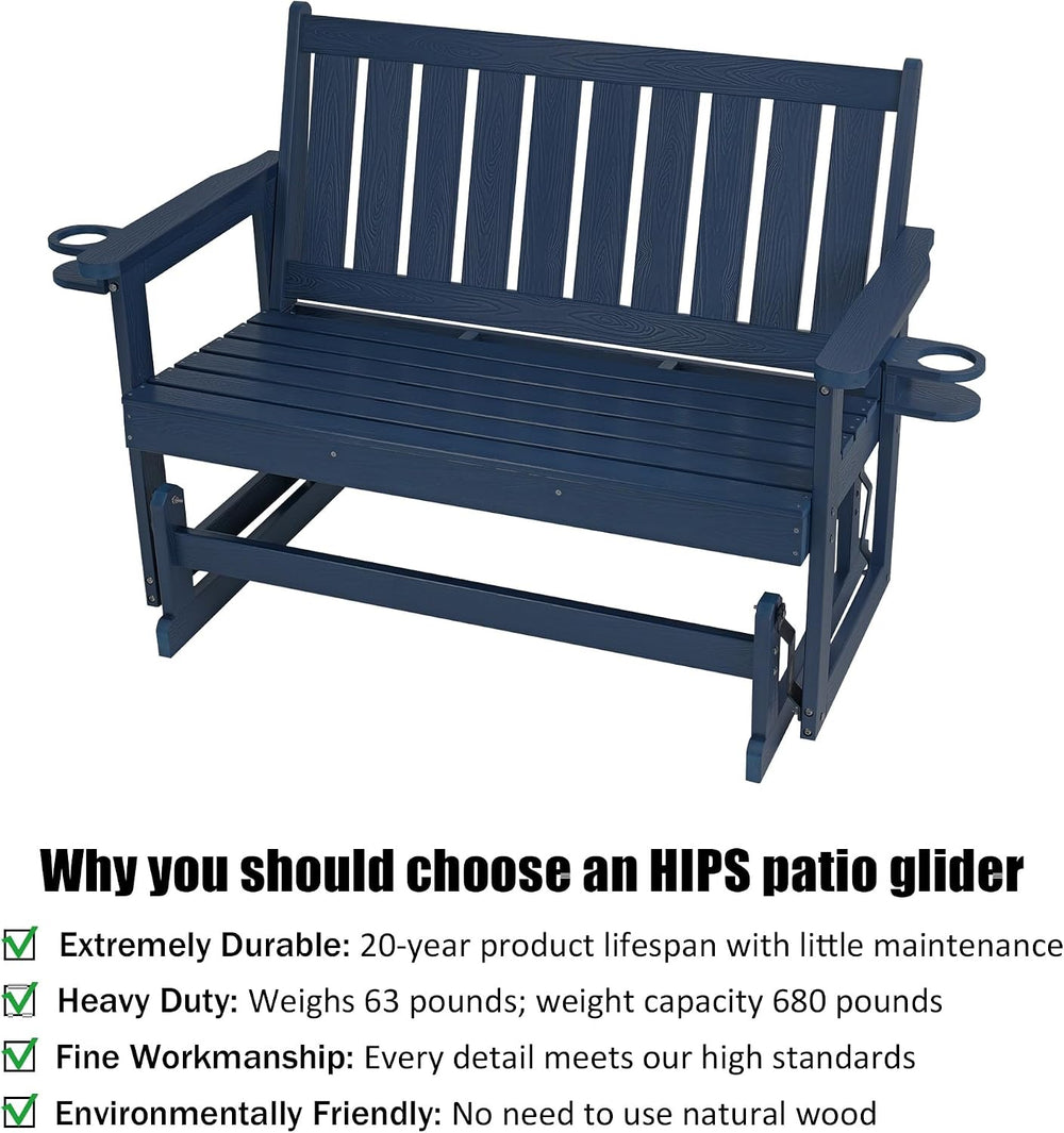 Poly Lumber Patio Glider, HIPS Material Weather-Resistant Swing Bench for Out...