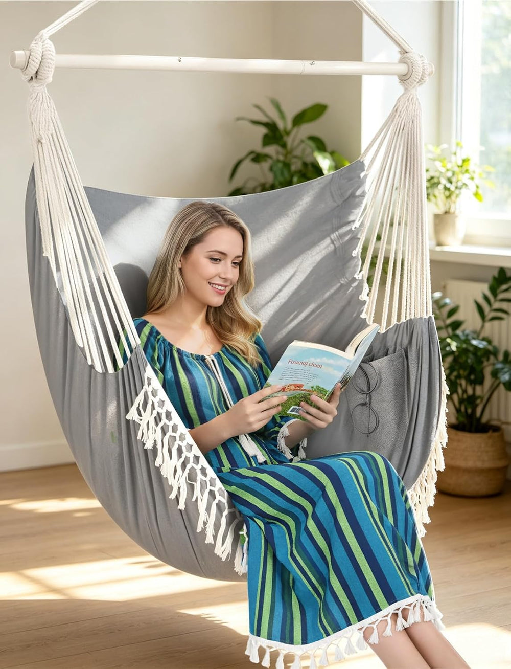 Chihee Hammock Chair 4.9ft x 3.9ft Max 500 Lbs 2 Cushions Strap Carabiner