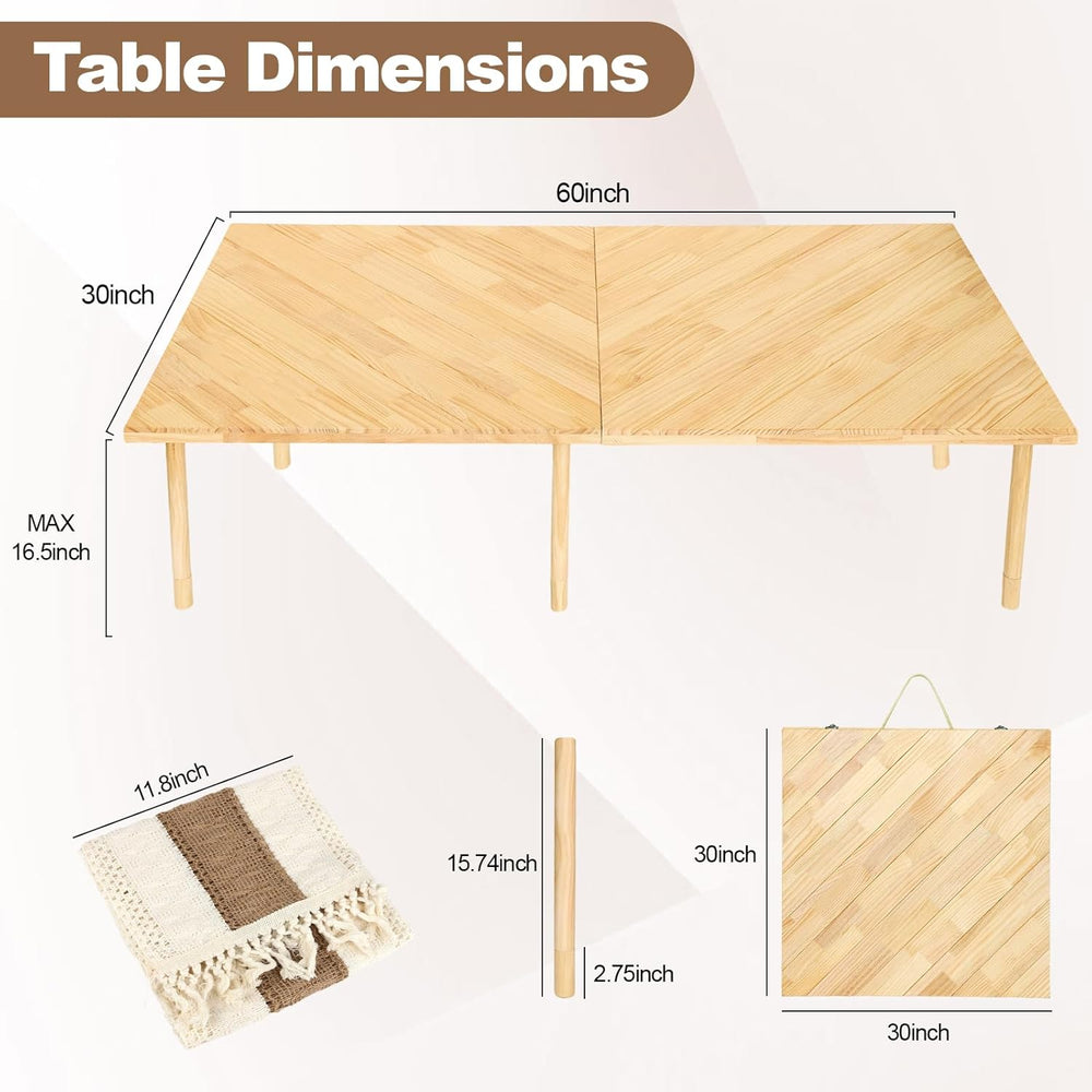 Folding Picnic Table 60x30, Low Floor Table for 6-8