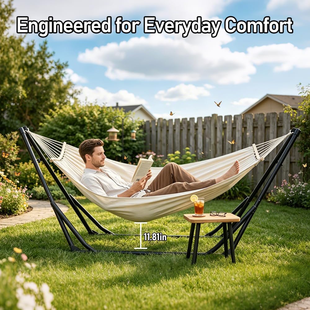 2-in-1 Hammock Chair, Foldable Steel Stand Indoor Outdoor Swing Bag