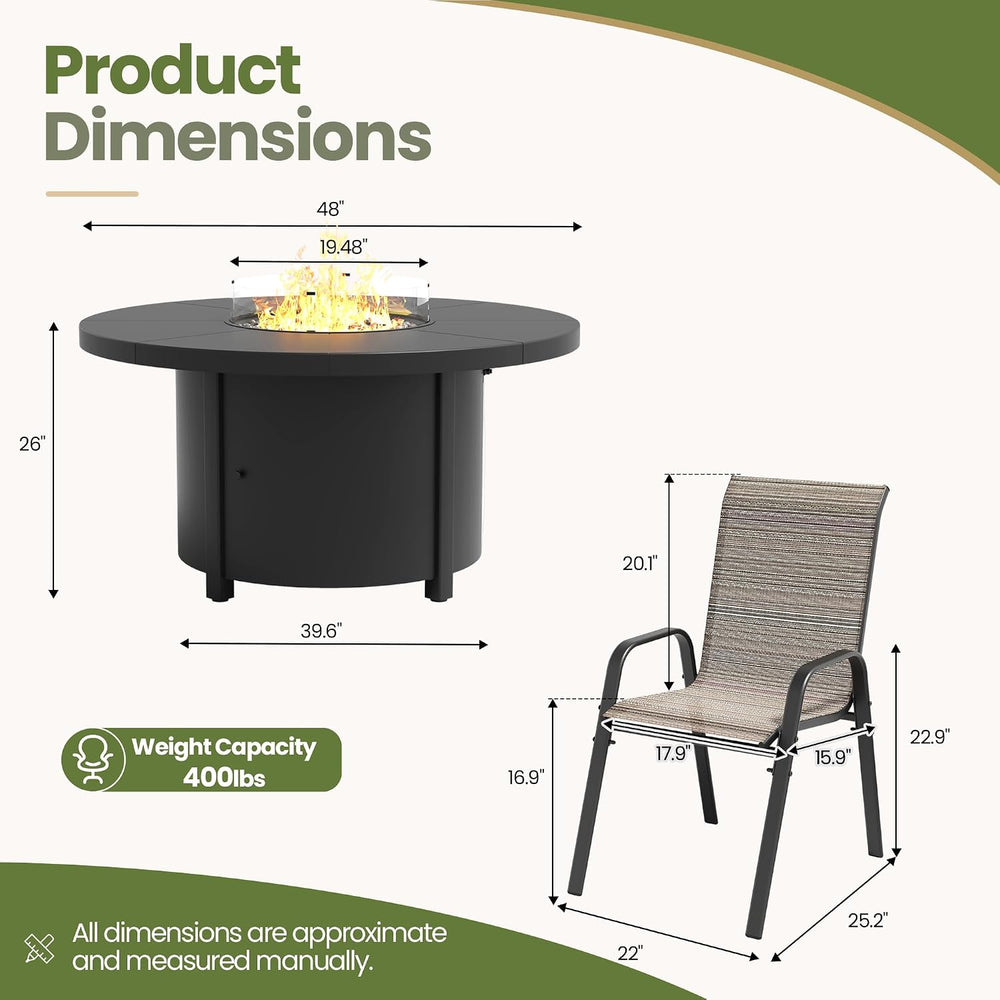 7 Pieces Outdoor Patio Furniture Set with 48" 55000 BTU Round Propane Fi...